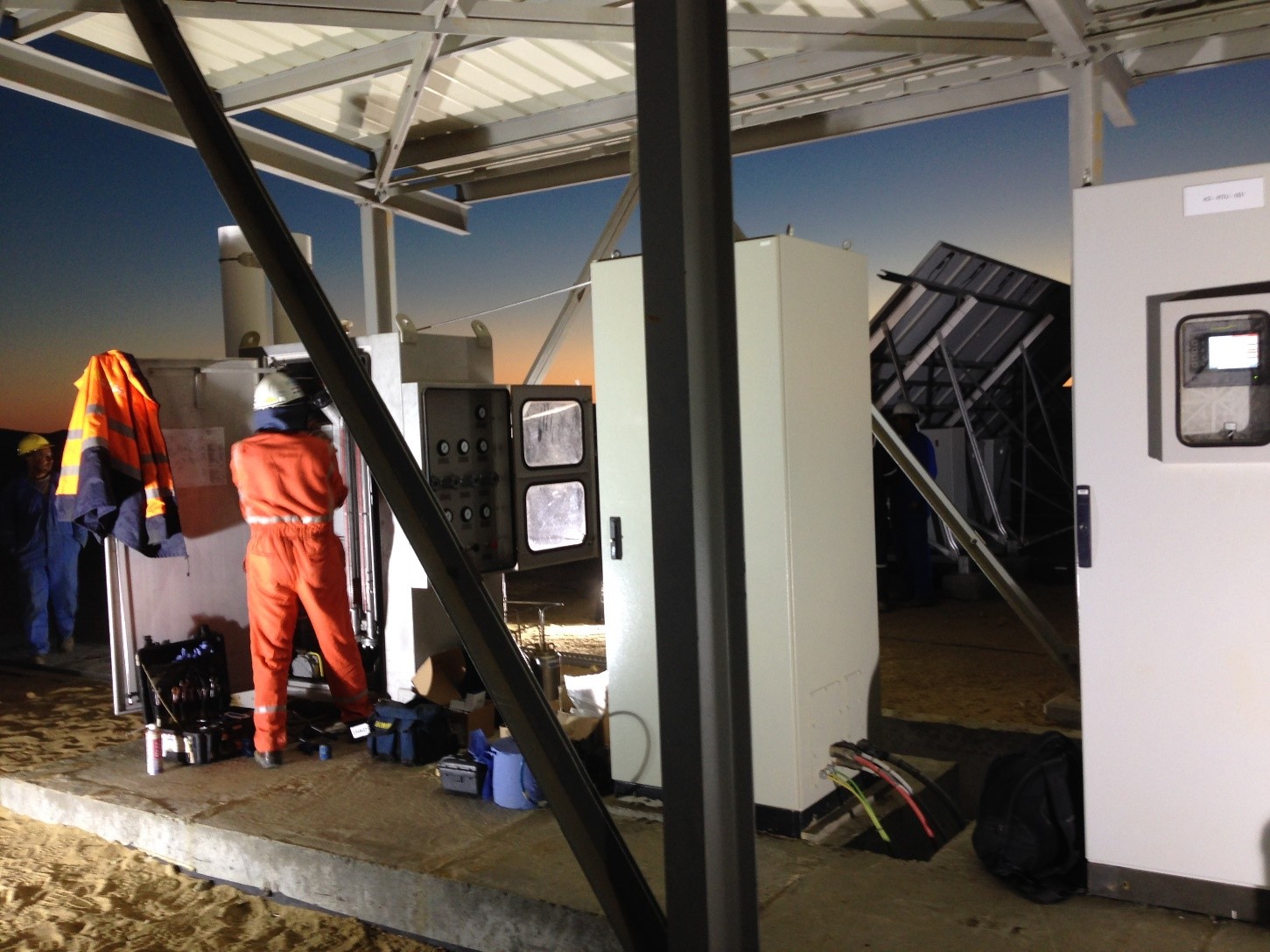 working on multiple well head solar power installations in Egypt/Tunesia at night