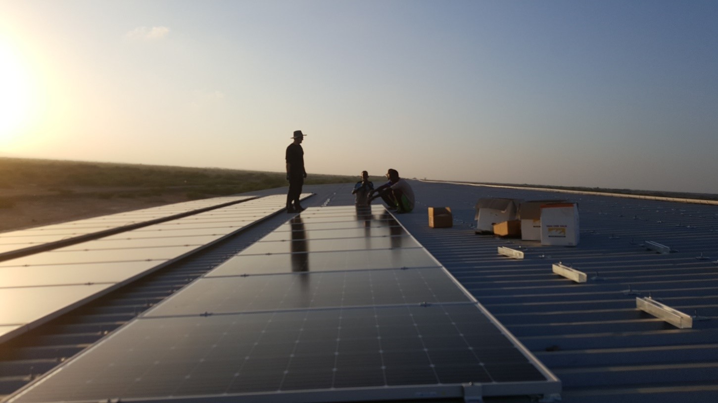 Sunset at solar-diesel hybrid system in Djibouti